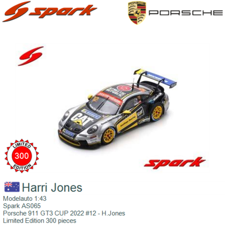 Modelauto 1:43 | Spark AS065 | Porsche 911 GT3 CUP 2022 #12 - H.Jones
