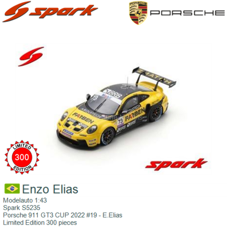 Modelauto 1:43 | Spark S5235 | Porsche 911 GT3 CUP 2022 #19 - E.Elias