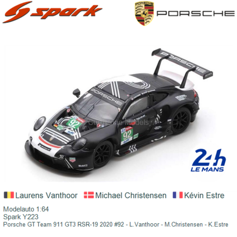 Modelauto 1:64 | Spark Y223 | Porsche GT Team 911 GT3 RSR-19 2020 #92 - L.Vanthoor - M.Christensen - K.Estre