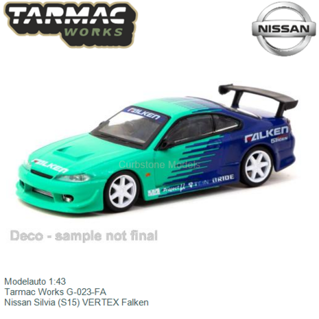 Modelauto 1:43 | Tarmac Works G-023-FA | Nissan Silvia (S15) VERTEX Falken