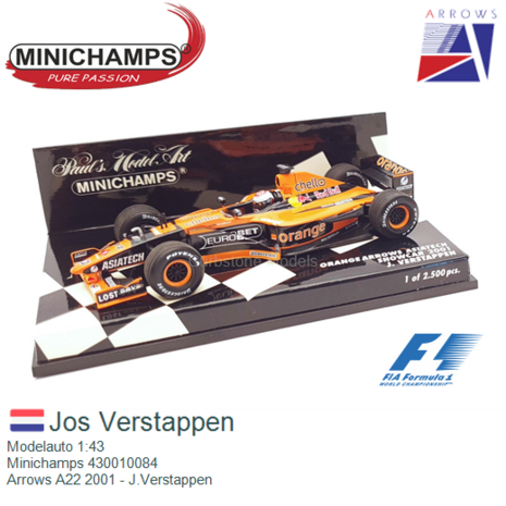 Modelauto 1:43 | Minichamps 430010084 | Arrows A22 2001 - J.Verstappen