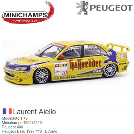 Modelauto 1:43 | Minichamps 430971110 | Peugeot 406 | Peugeot-Esso 1997 #10 - L.Aiello