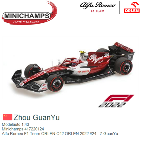 Modelauto 1:43 | Minichamps 417220124 | Alfa Romeo F1 Team ORLEN C42 ORLEN 2022 #24 - Z.GuanYu