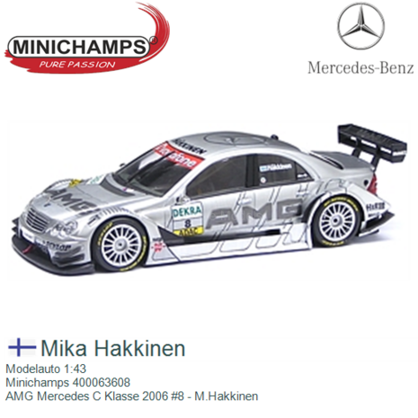 Modelauto 1:43 | Minichamps 400063608 | AMG Mercedes C Klasse 2006 #8 - M.Hakkinen