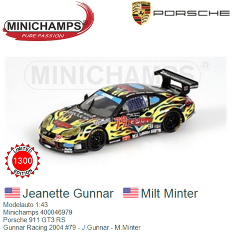 Modelauto 1:43 | Minichamps 400046979 | Porsche 911 GT3 RS | Gunnar Racing 2004 #79 - J.Gunnar - M.Minter