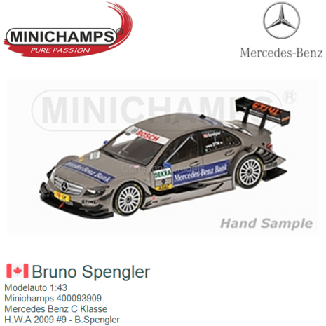 Modelauto 1:43 | Minichamps 400093909 | Mercedes Benz C Klasse | H.W.A 2009 #9 - B.Spengler