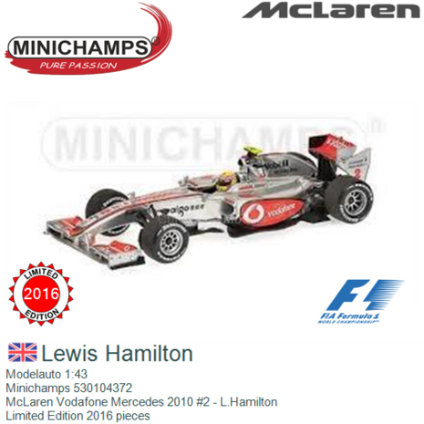 Modelauto 1:43 | Minichamps 530104372 | McLaren Vodafone Mercedes 2010 #2 - L.Hamilton