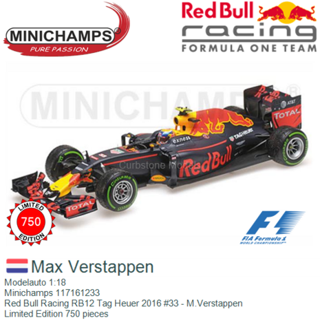 Modelauto 1:18 | Minichamps 117161233 | Red Bull Racing RB12 Tag Heuer 2016 #33 - M.Verstappen