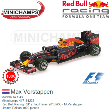 Modelauto 1:43 | Minichamps 417161233 | Red Bull Racing RB12 Tag Heuer 2016 #33 - M.Verstappen