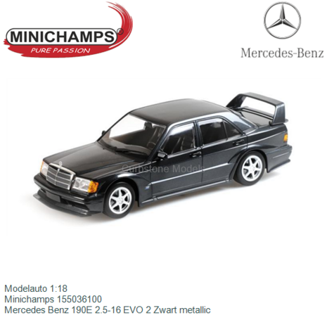 Modelauto 1:18 | Minichamps 155036100 | Mercedes Benz 190E 2.5-16 EVO 2 Zwart metallic