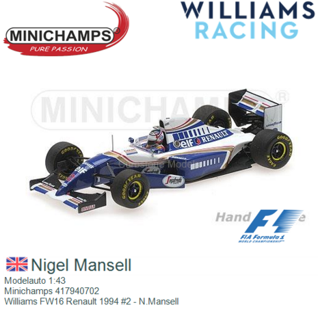 Modelauto 1:43 | Minichamps 417940702 | Williams FW16 Renault 1994 #2 - N.Mansell