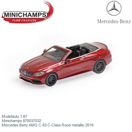 Modelauto 1:87 | Minichamps 870037032 | Mercedes Benz AMG C 63 C-Class Rood metallic 2016