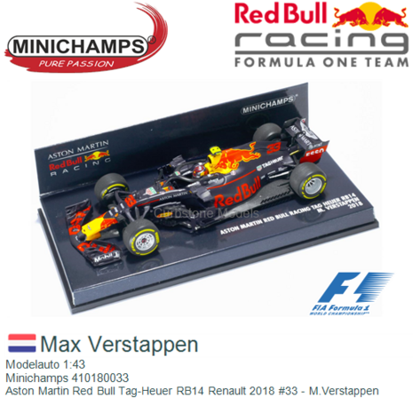 Modelauto 1:43 | Minichamps 410180033 | Aston Martin Red Bull Tag-Heuer RB14 Renault 2018 #33 - M.Verstappen