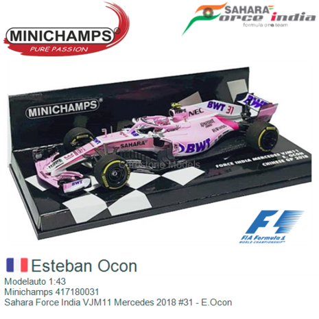 Modelauto 1:43 | Minichamps 417180031 | Sahara Force India VJM11 Mercedes 2018 #31 - E.Ocon