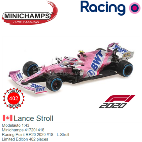Modelauto 1:43 | Minichamps 417201418 | Racing Point RP20 2020 #18 - L.Stroll