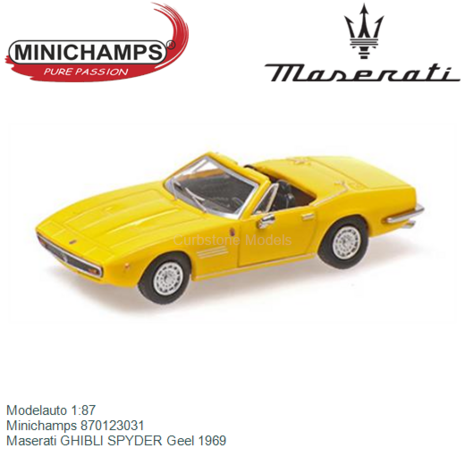 Modelauto 1:87 | Minichamps 870123031 | Maserati GHIBLI SPYDER Geel 1969