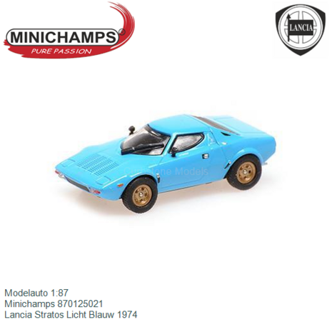 Modelauto 1:87 | Minichamps 870125021 | Lancia Stratos Licht Blauw 1974