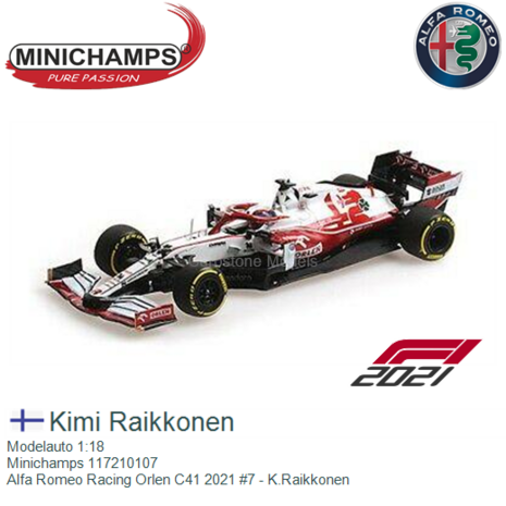 Modelauto 1:18 | Minichamps 117210107 | Alfa Romeo Racing Orlen C41 2021 #7 - K.Raikkonen