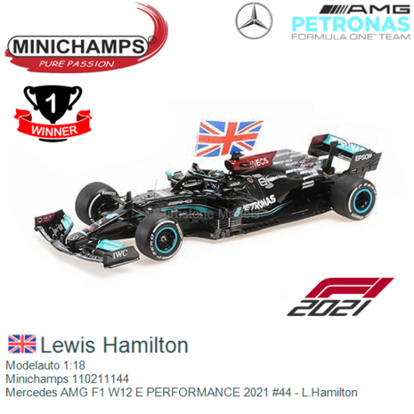 Modelauto 1:18 | Minichamps 110211144 | Mercedes AMG F1 W12 E PERFORMANCE 2021 #44 - L.Hamilton