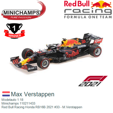 Modelauto 1:18 | Minichamps 110211433 | Red Bull Racing Honda RB16B 2021 #33 - M.Verstappen