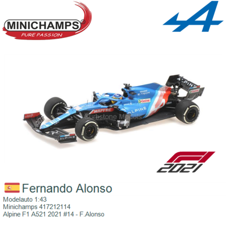 Modelauto 1:43 | Minichamps 417212114 | Alpine F1 A521 2021 #14 - F.Alonso