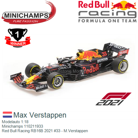 Modelauto 1:18 | Minichamps 110211933 | Red Bull Racing RB16B 2021 #33 - M.Verstappen