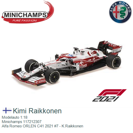 Modelauto 1:18 | Minichamps 117212307 | Alfa Romeo ORLEN C41 2021 #7 - K.Raikkonen