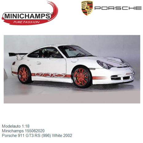 Modelauto 1:18 | Minichamps 155062020 | Porsche 911 GT3 RS (996) White 2002