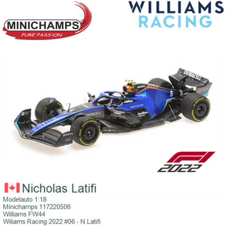 Modelauto 1:18 | Minichamps 117220506 | Williams FW44 | Wiliams Racing 2022 #06 - N.Latifi