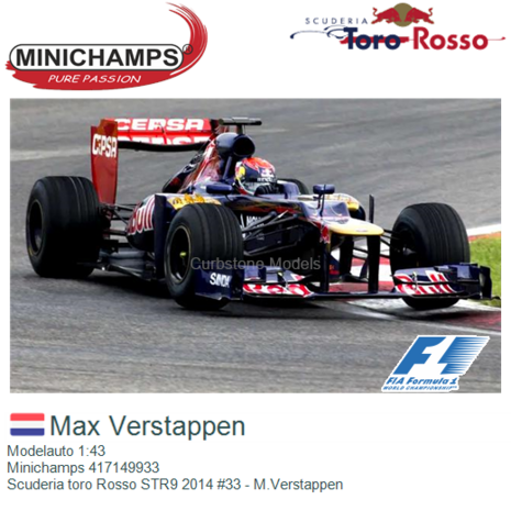 Modelauto 1:43 | Minichamps 417149933 | Scuderia toro Rosso STR9 2014 #33 - M.Verstappen