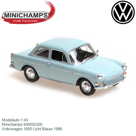 Modelauto 1:43 | Minichamps 940055300 | Volkswagen 1600 Licht Blauw 1966