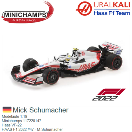 Modelauto 1:18 | Minichamps 117220147 | Haas VF-22 | HAAS F1 2022 #47 - M.Schumacher