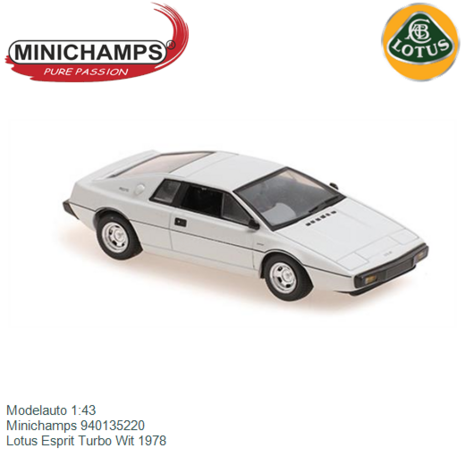 Modelauto 1:43 | Minichamps 940135220 | Lotus Esprit Turbo Wit 1978