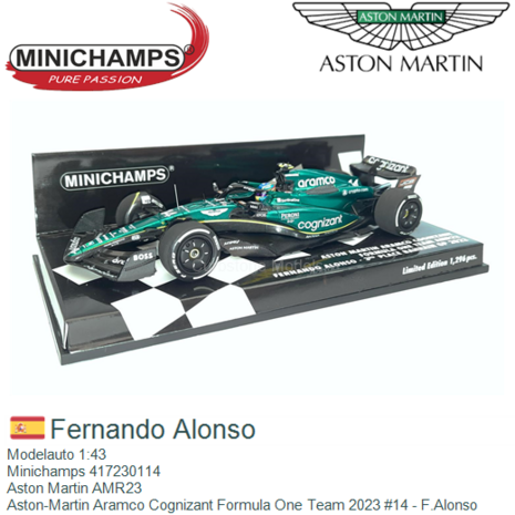 Modelauto 1:43 | Minichamps 417230114 | Aston Martin AMR23 | Aston-Martin Aramco Cognizant Formula One Team 2023 #14 - F.Alonso