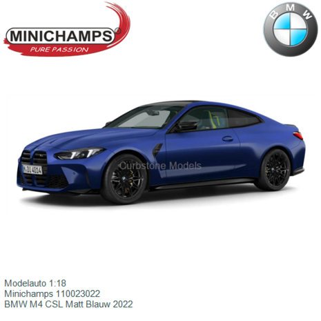Modelauto 1:18 | Minichamps 110023022 | BMW M4 CSL Matt Blauw 2022