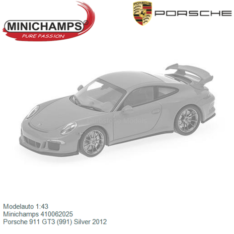 Modelauto 1:43 | Minichamps 410062025 | Porsche 911 GT3 (991) Silver 2012