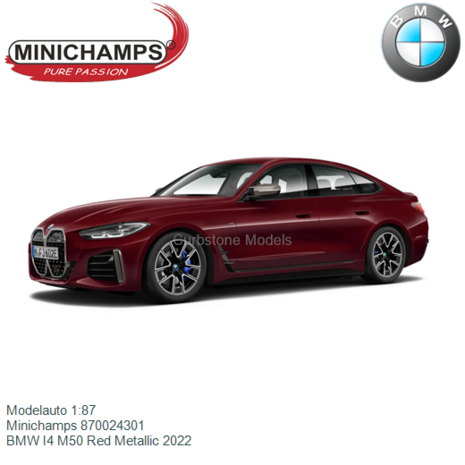 Modelauto 1:87 | Minichamps 870024301 | BMW I4 M50 Red Metallic 2022