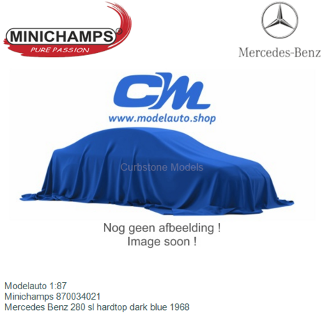 Modelauto 1:87 | Minichamps 870034021 | Mercedes Benz 280 sl hardtop dark blue 1968