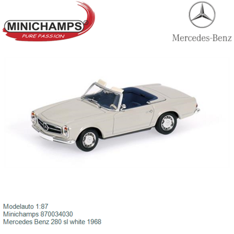 Modelauto 1:87 | Minichamps 870034030 | Mercedes Benz 280 sl white 1968
