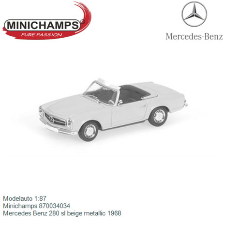 Modelauto 1:87 | Minichamps 870034034 | Mercedes Benz 280 sl beige metallic 1968