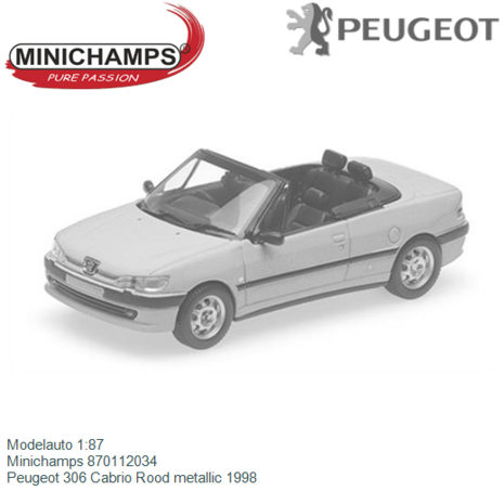 Modelauto 1:87 | Minichamps 870112034 | Peugeot 306 Cabrio Rood metallic 1998