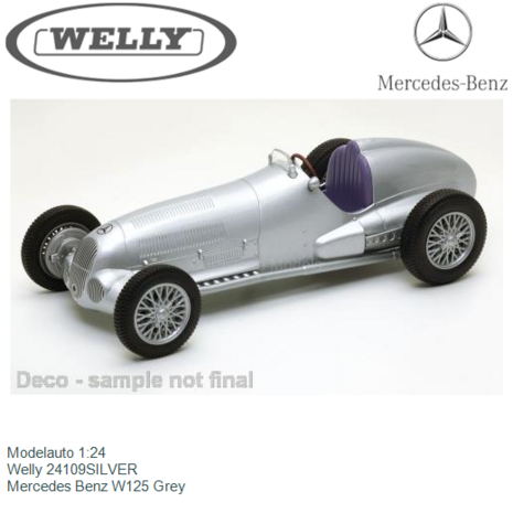 Modelauto 1:24 | Welly 24109SILVER | Mercedes Benz W125 Grey