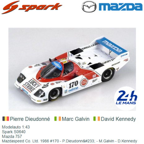 Modelauto 1:43 | Spark S0640 | Mazda 757 | Mazdaspeed Co. Ltd. 1986 #170 - P.Dieudonn&#233; - M.Galvin - D.Kennedy