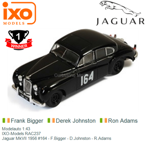 Modelauto 1:43 | IXO-Models RAC237 | Jaguar MkVII 1956 #164 - F.Bigger - D.Johnston - R.Adams