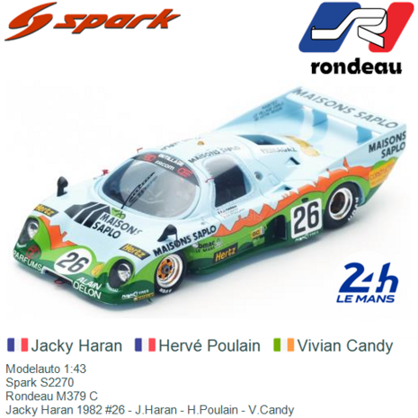 Modelauto 1:43 | Spark S2270 | Rondeau M379 C | Jacky Haran 1982 #26 - J.Haran - H.Poulain - V.Candy
