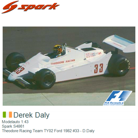 Modelauto 1:43 | Spark S4861 | Theodore Racing Team TY02 Ford 1982 #33 - D.Daly