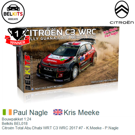 Bouwpakket 1:24 | Belkits BEL018 | Citroën Total Abu Dhabi WRT C3 WRC 2017 #7 - K.Meeke - P.Nagle