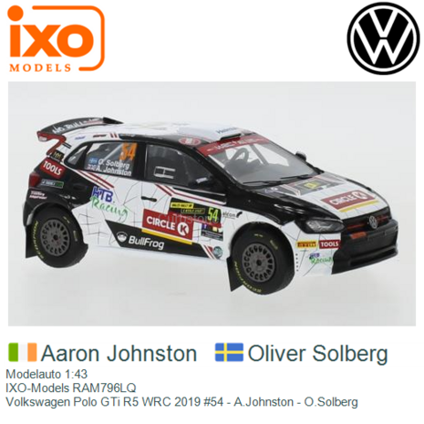 Modelauto 1:43 | IXO-Models RAM796LQ | Volkswagen Polo GTi R5 WRC 2019 #54 - A.Johnston - O.Solberg