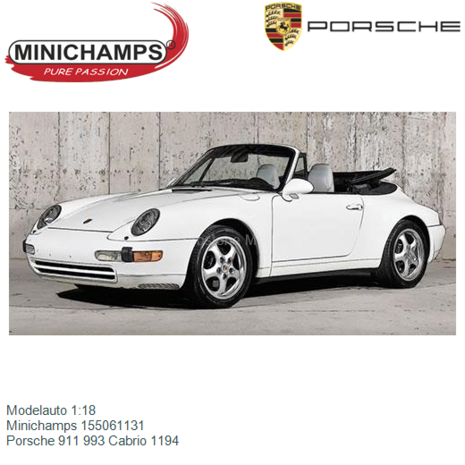Modelauto 1:18 | Minichamps 155061131 | Porsche 911 993 Cabrio 1194