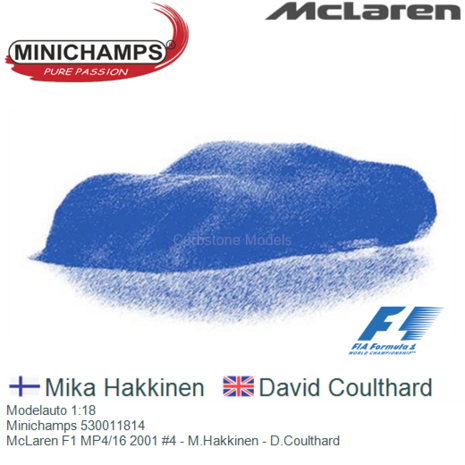Modelauto 1:18 | Minichamps 530011814 | McLaren F1 MP4/16 2001 #4 - M.Hakkinen - D.Coulthard